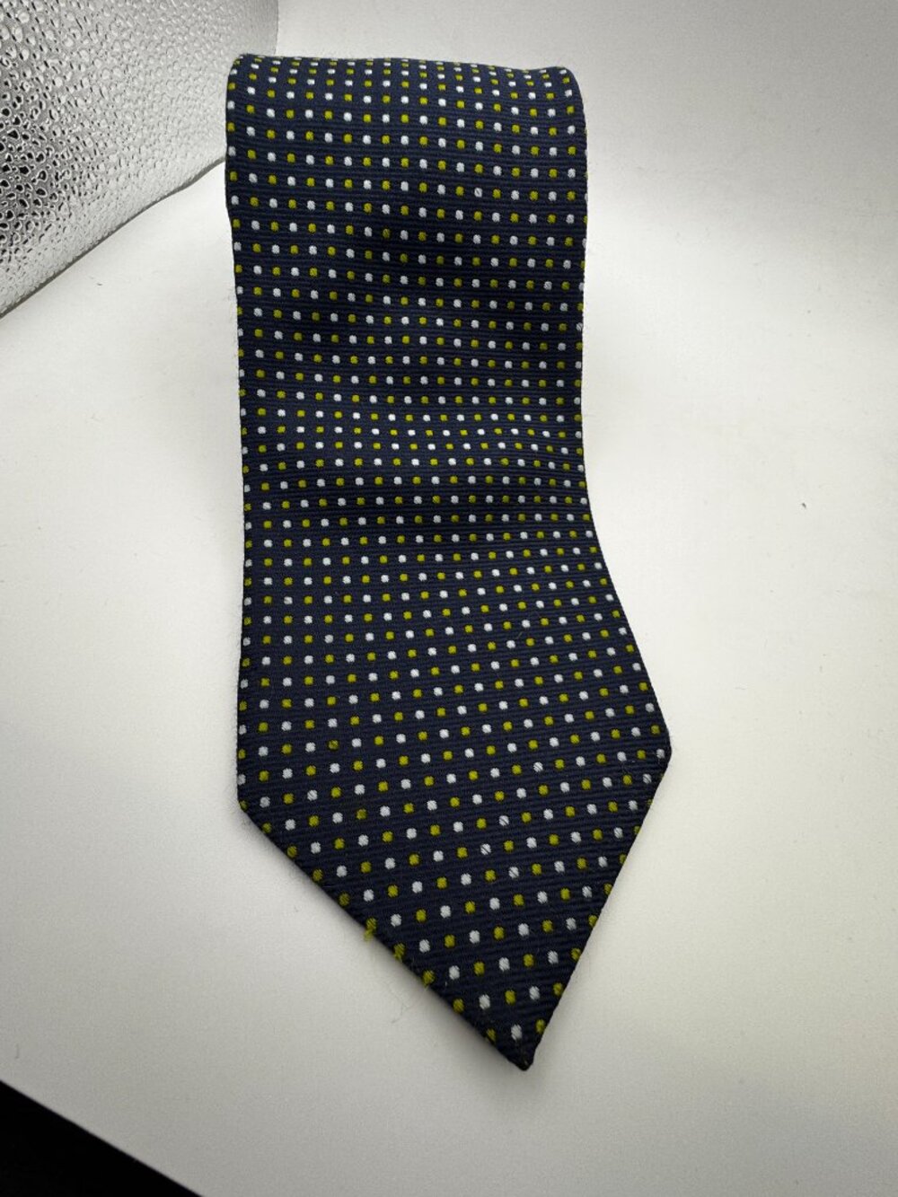Brooks Brothers Makers USA Navy Silk Micro Geometric Gold Dot Grid Classic Tie